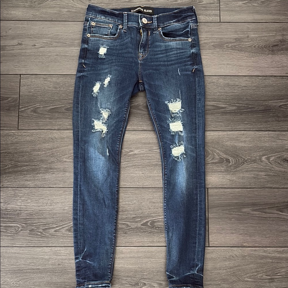 Express Jeans- Distressed Blue Jeggings